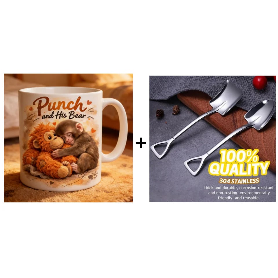 "Punch and His Bear" Cute Monkey Ceramic Mug