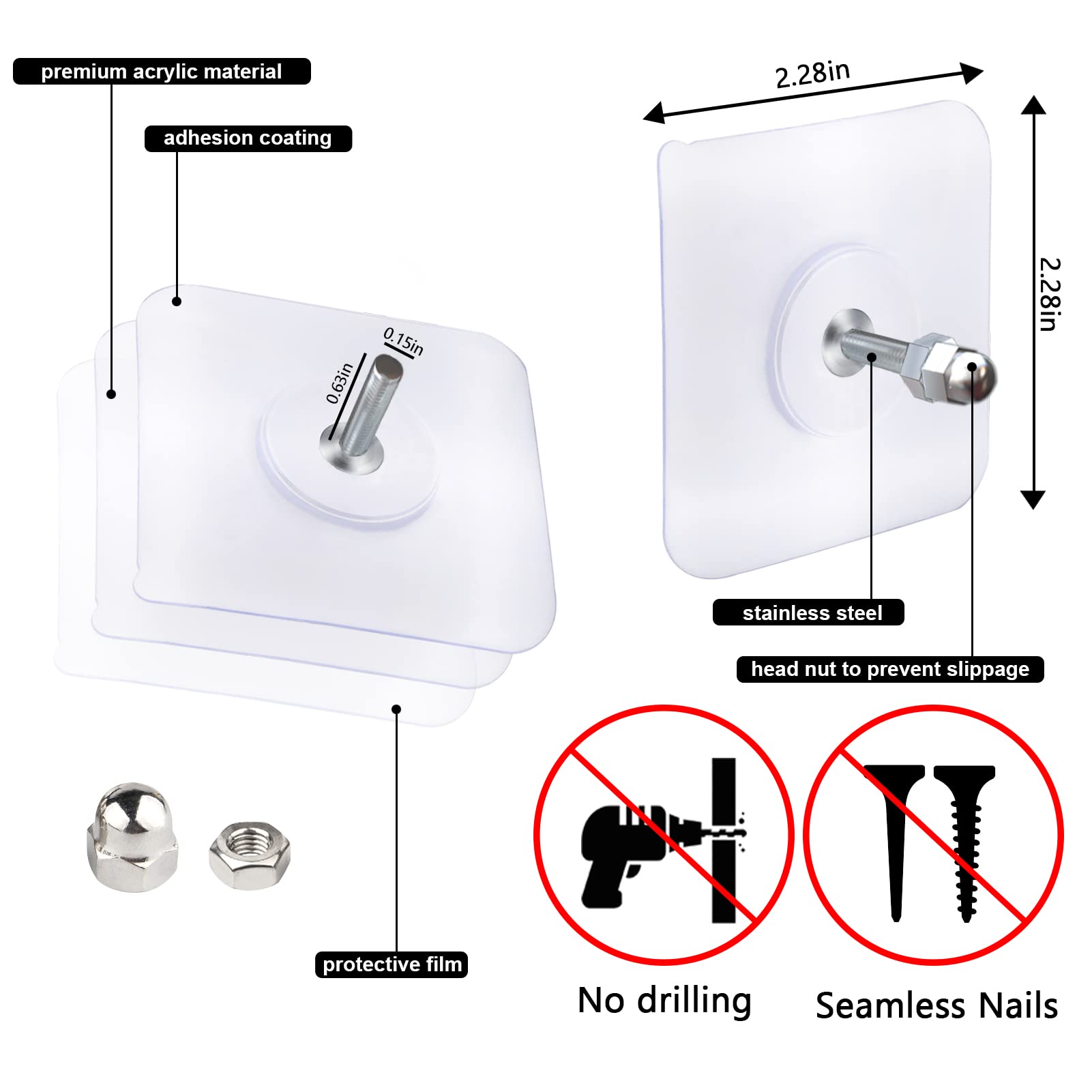 20 Pcs Heavy Duty Adhesive Wall Screws