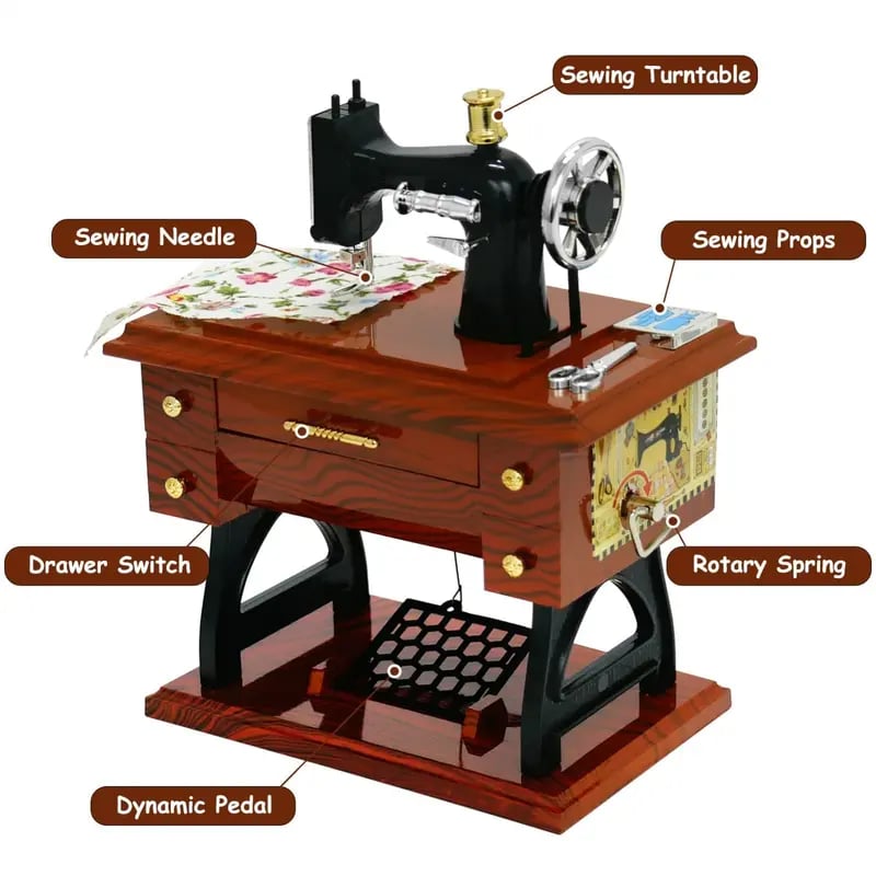 Vintage Mini Sewing Machine Music Box