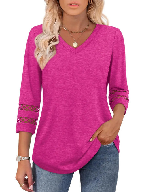 2026 New Womens 3/4 Length Sleeve Tops Trendy V Neck T Shirts
