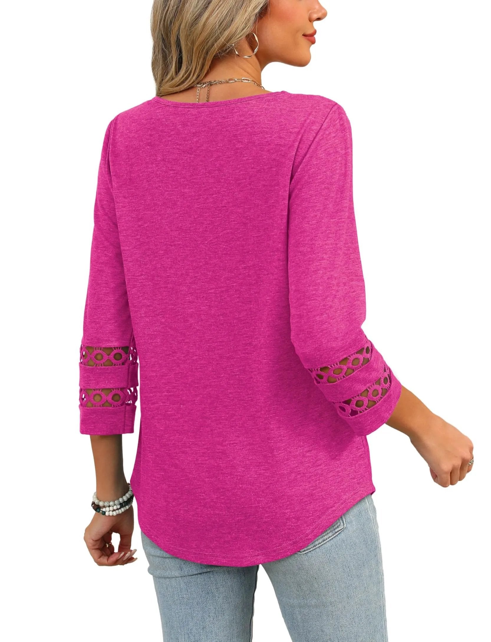 2026 New Womens 3/4 Length Sleeve Tops Trendy V Neck T Shirts