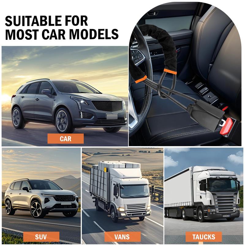 Universal Steering Wheel Lock with Seat Belt Clip (Includes 3 Keys)